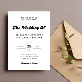 Invitación Boda retro elegante negro y blanco