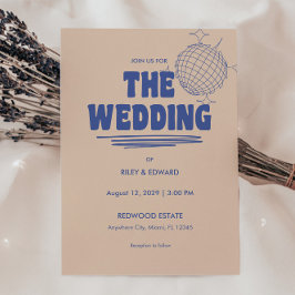Invitación Boda Retro en Azul y Beige con Énfasis