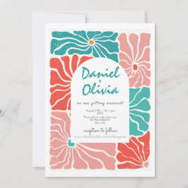Invitación Boda retro floral colorido