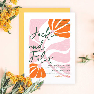 Invitación Boda retro floral colorido de moda