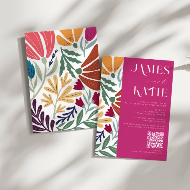 Invitación Boda Retro Floral de color moda QR (Subido por el creador)