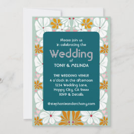 Invitación Boda Retro Flores Groovy Boho de los años 70