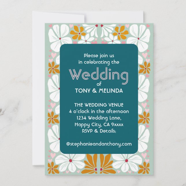 Invitación Boda Retro Flores Groovy Boho de los años 70 (Anverso)