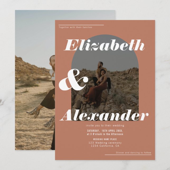 Invitación Boda retro fotográfico de barro otoño moderno (Anverso / Reverso)