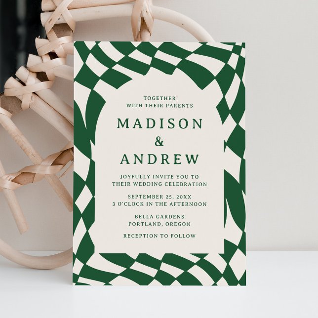 Invitación Boda Retro Green Checkerboard (Subido por el creador)