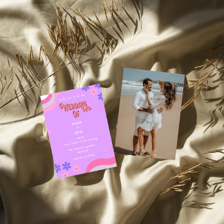 Invitación boda retro groovy colorido