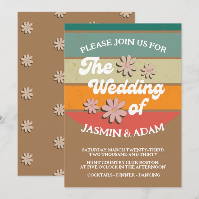 Invitación Boda Retro Groovy Daisy (Anverso / Reverso)