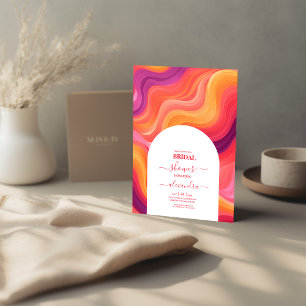 Invitación Boda Retro Groovy de Arco Rosa y Naranja