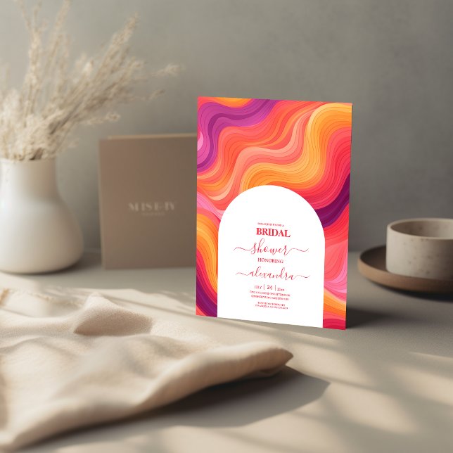 Invitación Boda Retro Groovy de Arco Rosa y Naranja (Subido por el creador)