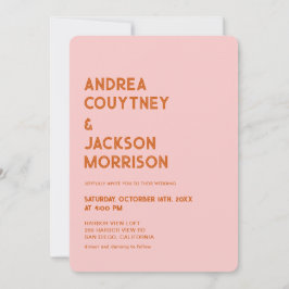 Invitación Boda Retro Groovy Naranja Rosa Rojo 70s