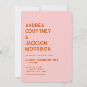 Invitación Boda Retro Groovy Naranja Rosa Rojo 70s