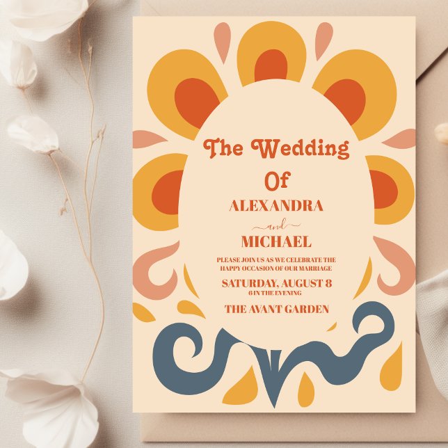 Invitación Boda Retro Groovy Rosa y Dorada (Subido por el creador)