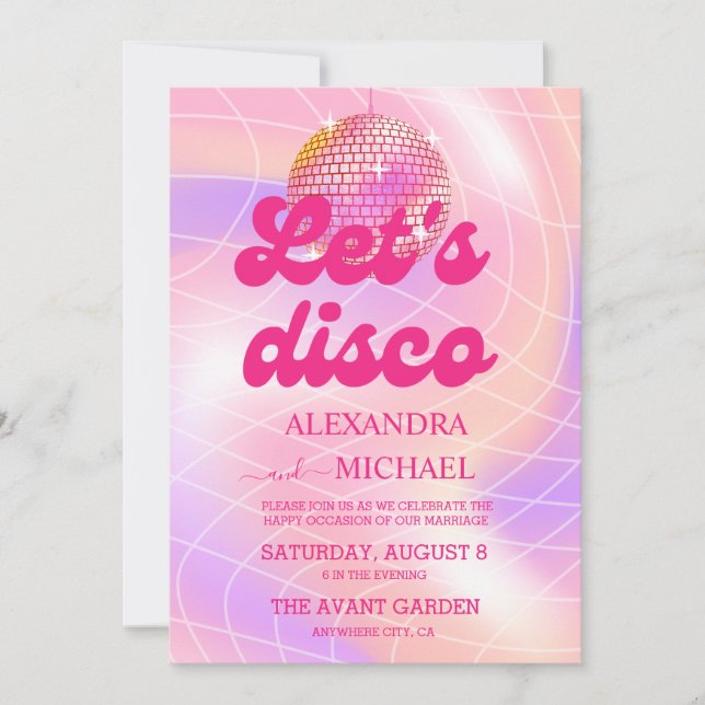 Invitación Boda Retro Groovy Rosa y Dorado (Anverso)