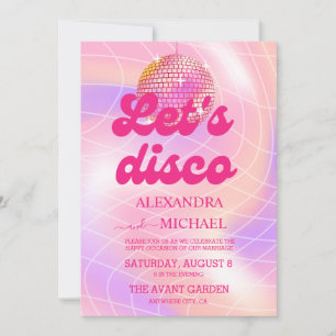 Invitación Boda Retro Groovy Rosa y Dorado