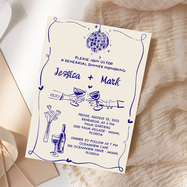 Invitación Boda Retro Hand Ensayo Cena (Subido por el creador)