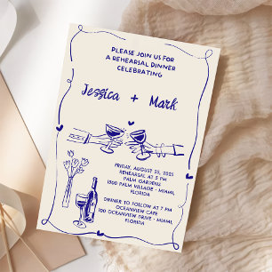 Invitación Boda Retro Hand Ensayo Cena