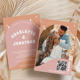Invitación Boda retro luminoso moderno de código QR