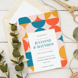 Invitación Boda Retro Media Circle Scallop Mid Century