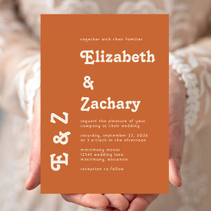 Invitación Boda Retro Mínimo Naranja Quemado