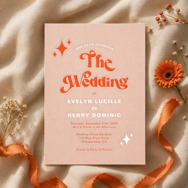 Invitación Boda Retro Moderna Groovy Script Naranja Suave (Subido por el creador)
