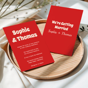 Invitación Boda Retro Moderna Minimalista Roja