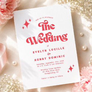Invitación Boda Retro Moderna Roja y Blanca