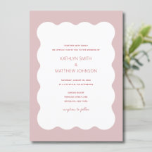 Boda retro moderno de borde ondulado rojo rosado