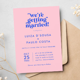Invitación Boda retro moderno rosa y azul