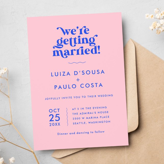 Invitación Boda retro moderno rosa y azul (Subido por el creador)
