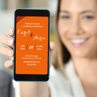 Invitación boda retro naranja elegante