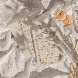 Invitación Boda Retro Naranja Quemado Dinero Antiguo Todo en