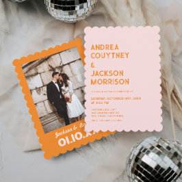 Invitación Boda retro Naranja y rosa de verano