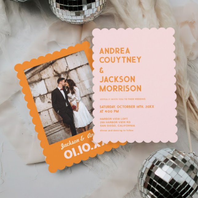 Invitación Boda retro Naranja y rosa de verano (Subido por el creador)