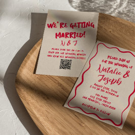 Invitación Boda retro negrita con código QR manuscrito