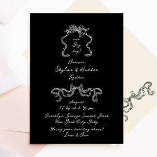 Invitación Boda retro negro y crema manuscrito Boho