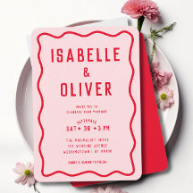 Boda retro ondulado rosado rojo aguafiestas ondula