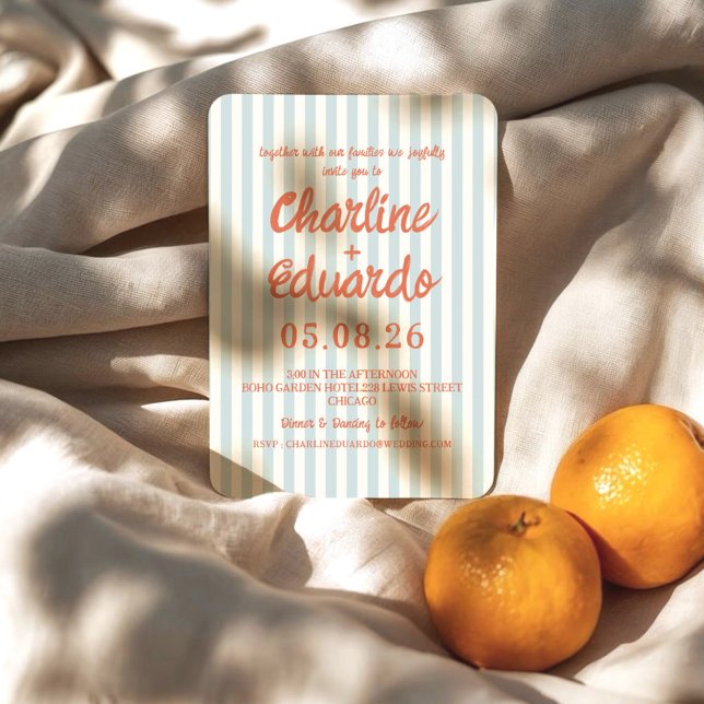 Invitación Boda retro pastel azul rayado moderno vintage (Subido por el creador)