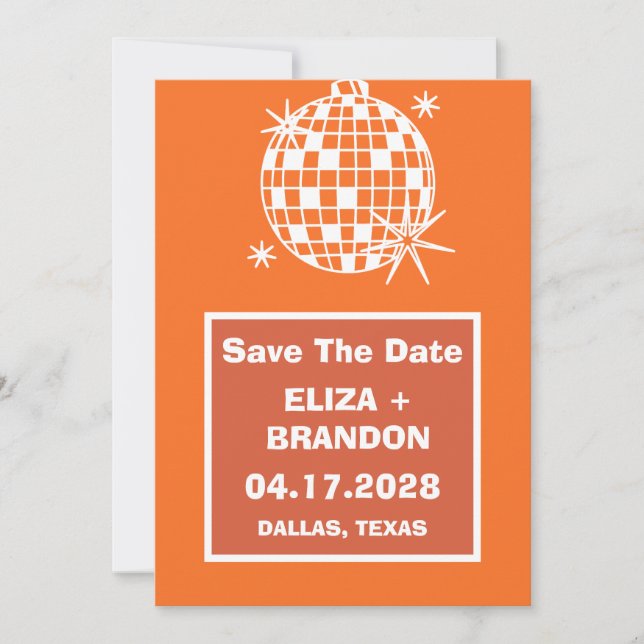 Invitación Boda Retro Photo Disco Ball 70's Save the Date (Anverso)