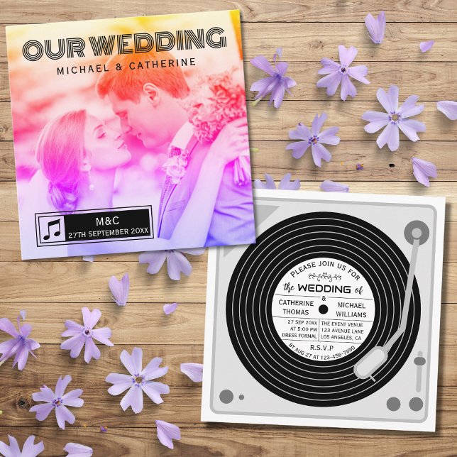 Invitación Boda Retro Photo Vinyl Record Music Player (Subido por el creador)