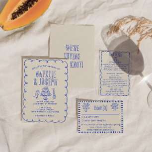 Invitación Boda Retro Quirky Con Escrúpulo De Mano Dibujado P