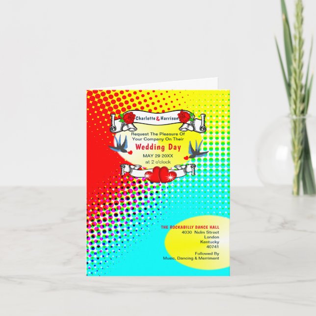 Invitación Boda Retro Rockabilly (Anverso)