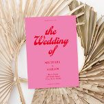 Invitación Boda Retro Rojo Rosa Mínimo<br><div class="desc">Invitación de boda retro con moderna tipografía retro de color rosa y rojo.</div>
