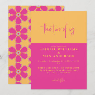 Invitación Boda Retro Rosa y Amarillo Floral Los Dos