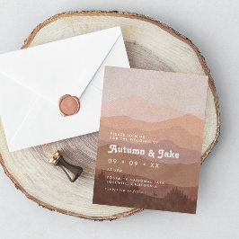 Invitación Boda Retro Rosa y Marrón de los Montes Bosques Boh