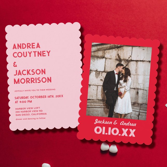 Invitación Boda Retro Rosa y Rojo (Subido por el creador)