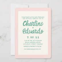 Boda retro rosado y verde de escritura a mano