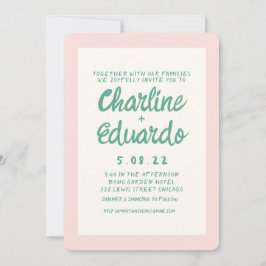 Invitación Boda retro rosado y verde de escritura a mano