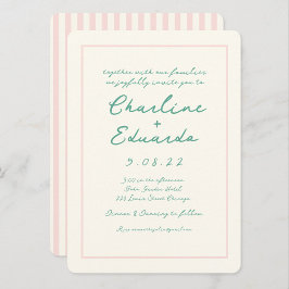 Invitación Boda retro rosado y verde de escritura a mano