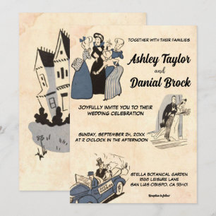 Invitación Boda retro-rústico moderno de historieta vintage
