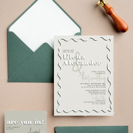 Invitación Boda Retro Squiggy Wavy Green Taupe